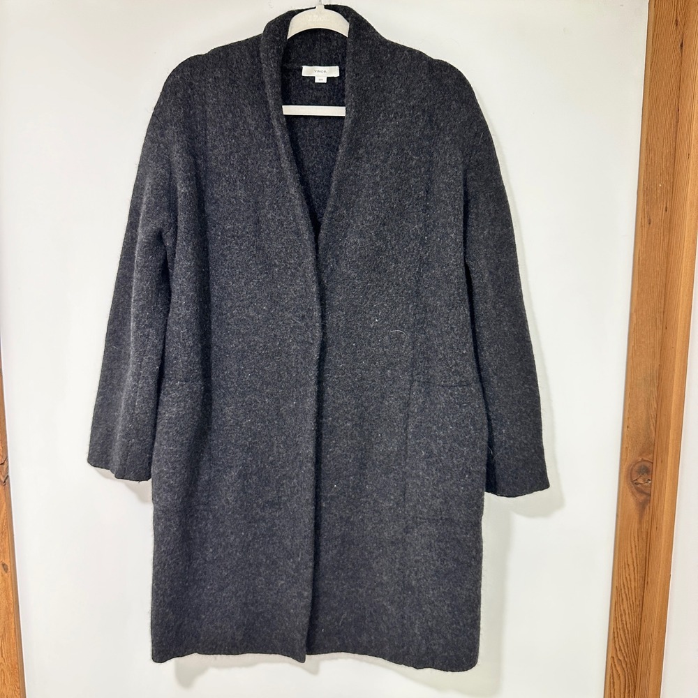 Vince Merino Alpaca Blend Cardigan Coat Womens M Charcoal Grey Knit | Minimalist